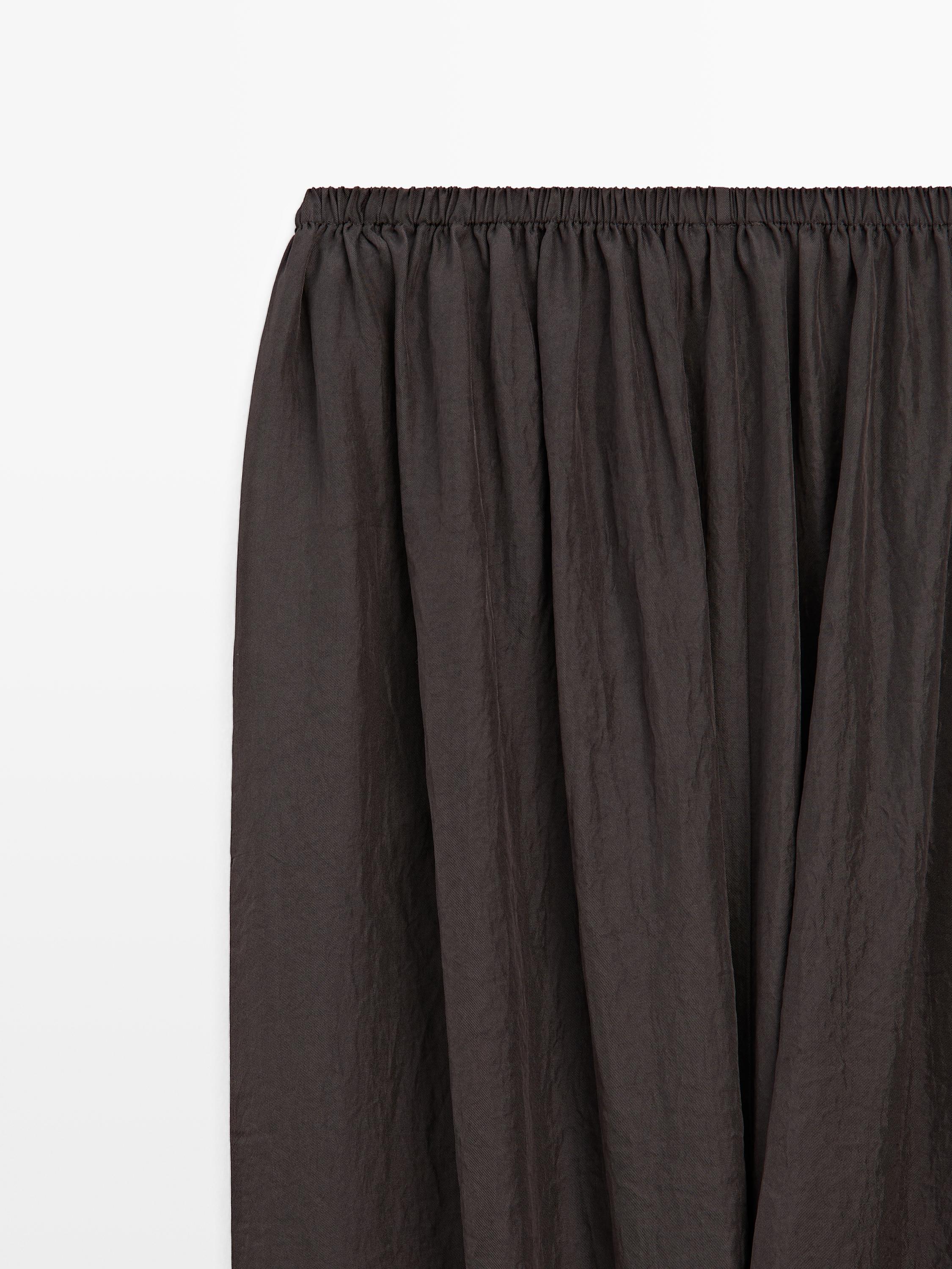 Jupe midi taille froncée